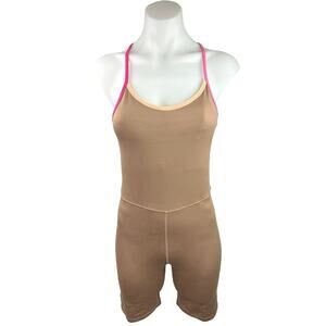 Terez Brown Slim Open Back Strap Yoga Workout Unitard Tank Jumpsuit Bodysuit S